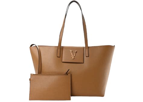 Versace Virtus V Logo Tote Bag Brown in Saffiano 